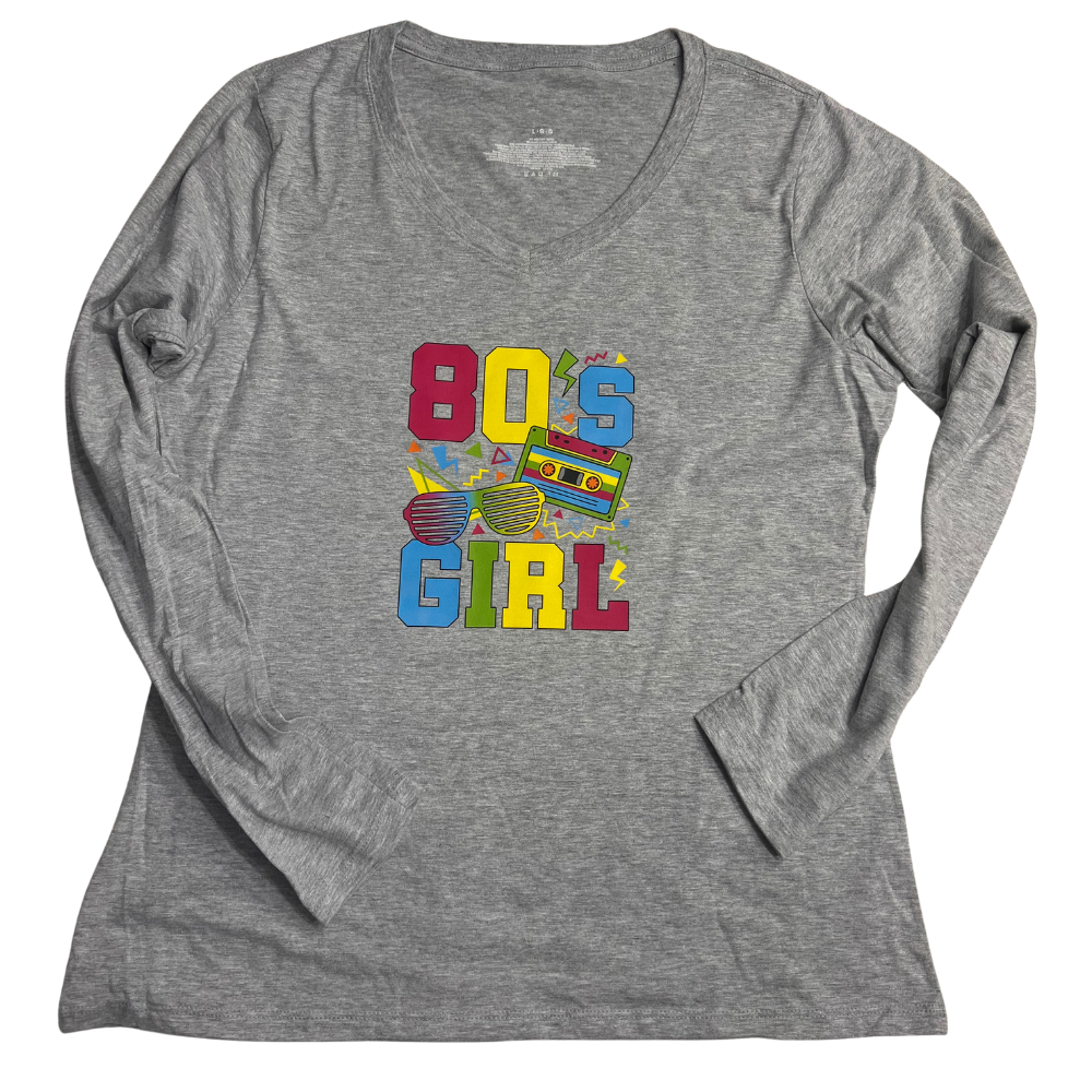 80's Girl Long Sleeve Gray Women's Tee- Size Large