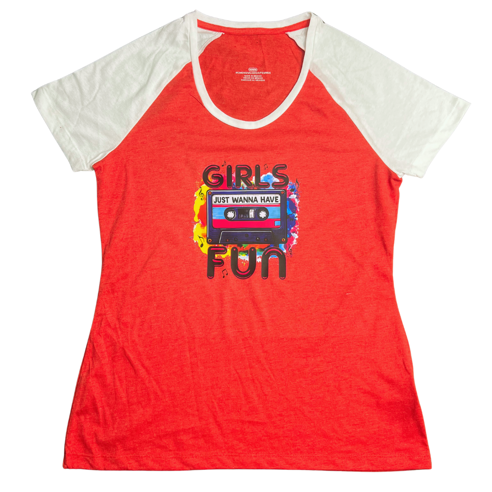 Red Soft Vintage Girls Just Wanna Have Fun Women's Tee- Size Medium