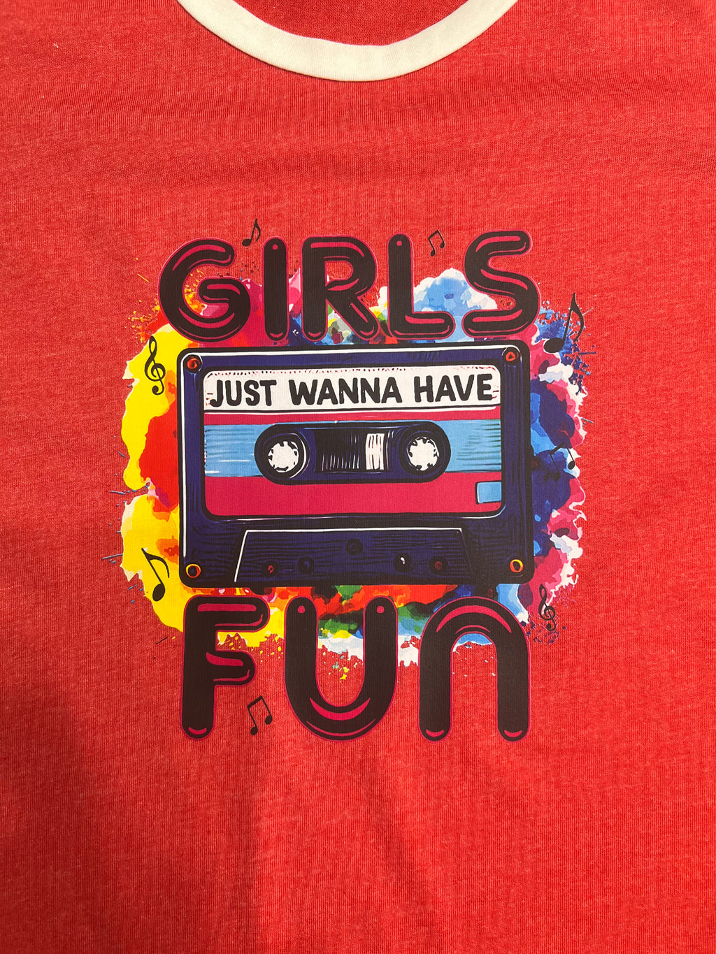 Red Soft Vintage Girls Just Wanna Have Fun Women's Tee- Size Medium