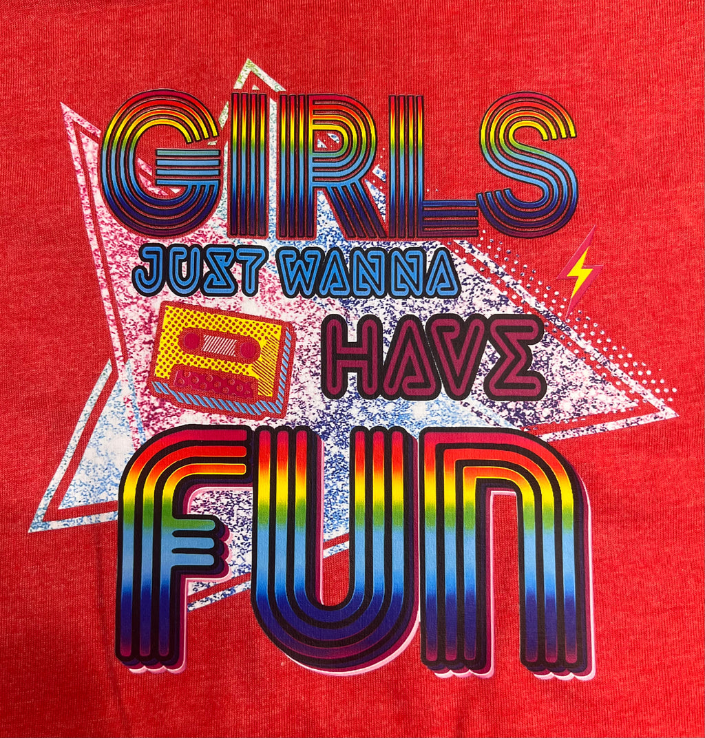 Girls Just Wanna Have Fun Red Women's Vintage Tee- Size Medium