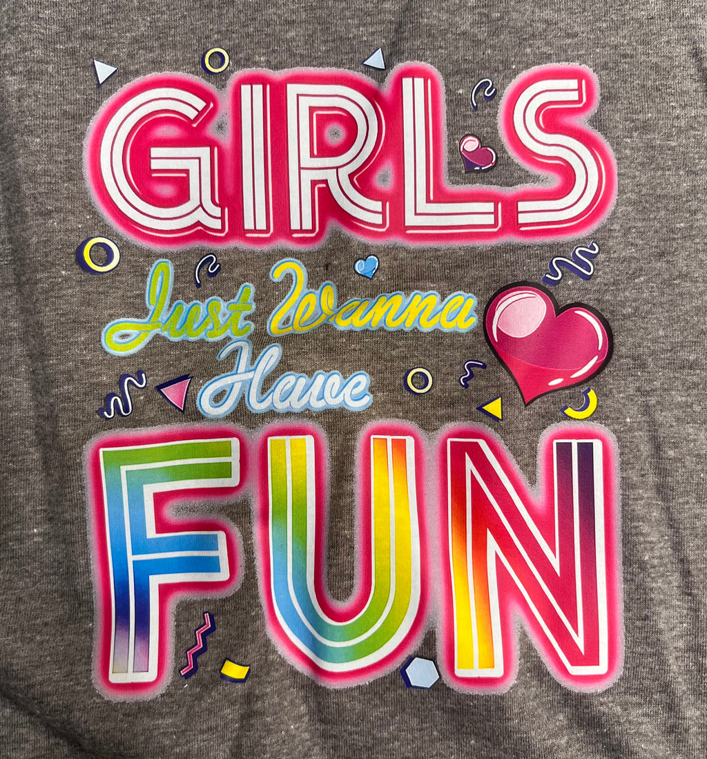 Soft Baseball Tee Girls Just Wanna Have Fun Long Sleeve- Size Large