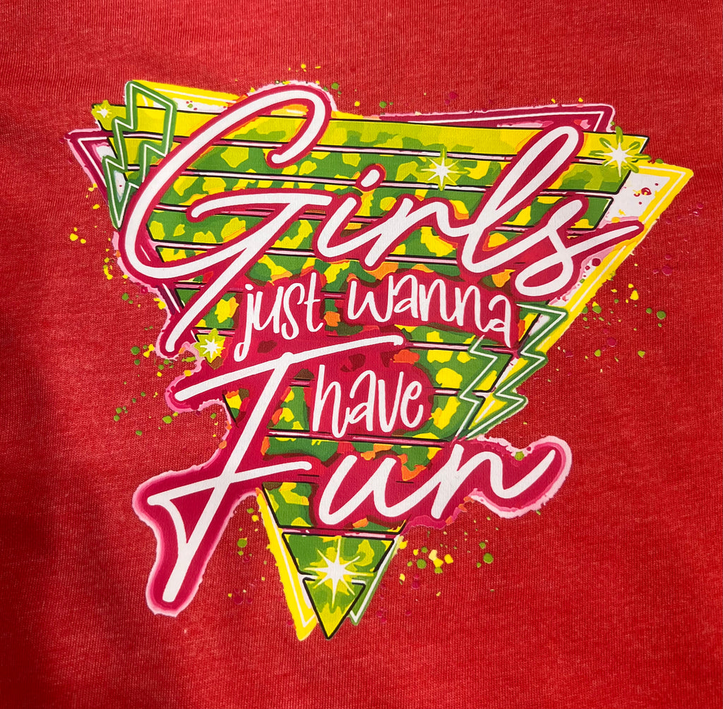 Girls Just Wanna Have Fun Soft Red Women's Vintage Tee- Size Medium