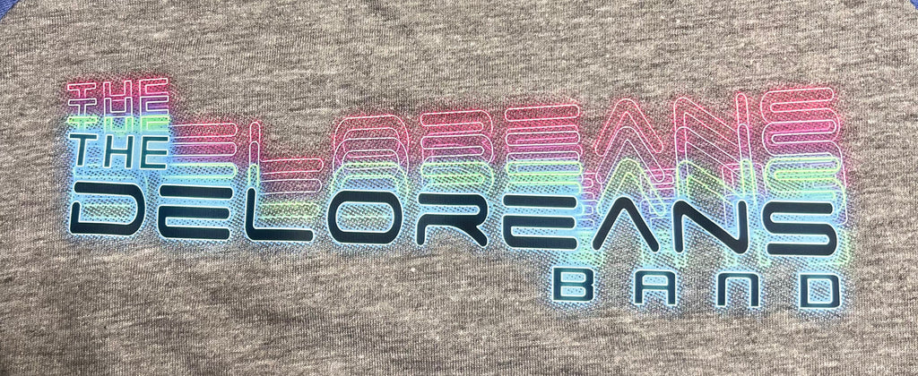 Unisex Blue Long Sleeve Soft Baseball Tee with The Deloreans Band Logo