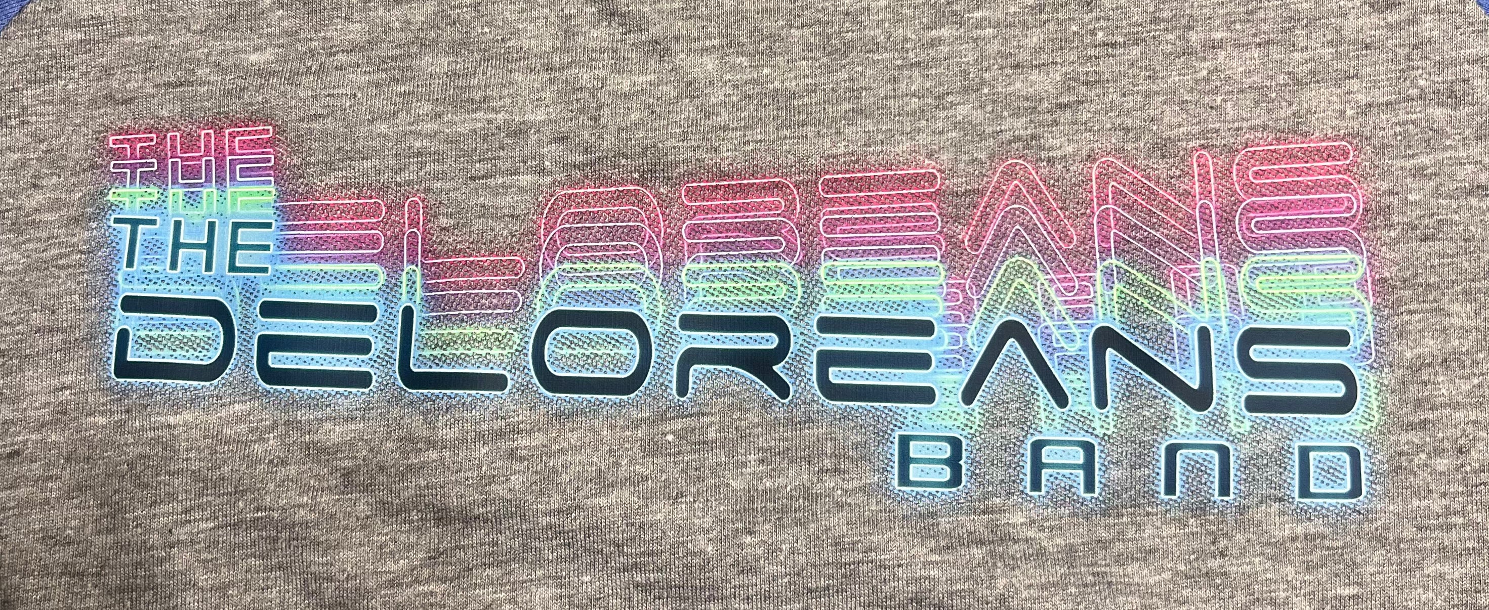 Unisex Blue Long Sleeve Soft Baseball Tee with The Deloreans Band Logo