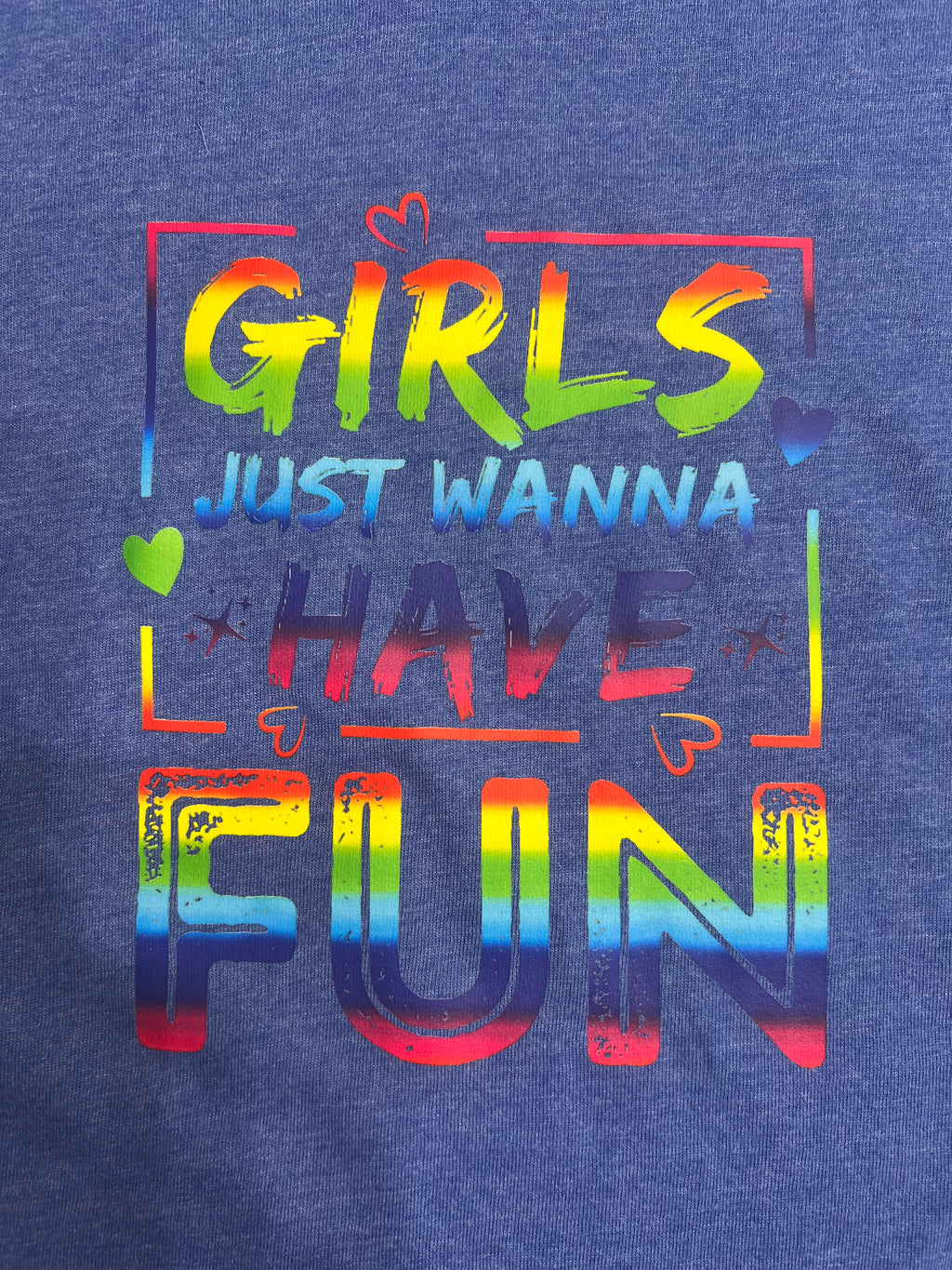 Girls Just Wanna Have Fun Blue V-Neck Tee- XL