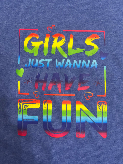 Girls Just Wanna Have Fun Blue V-Neck Tee- XL