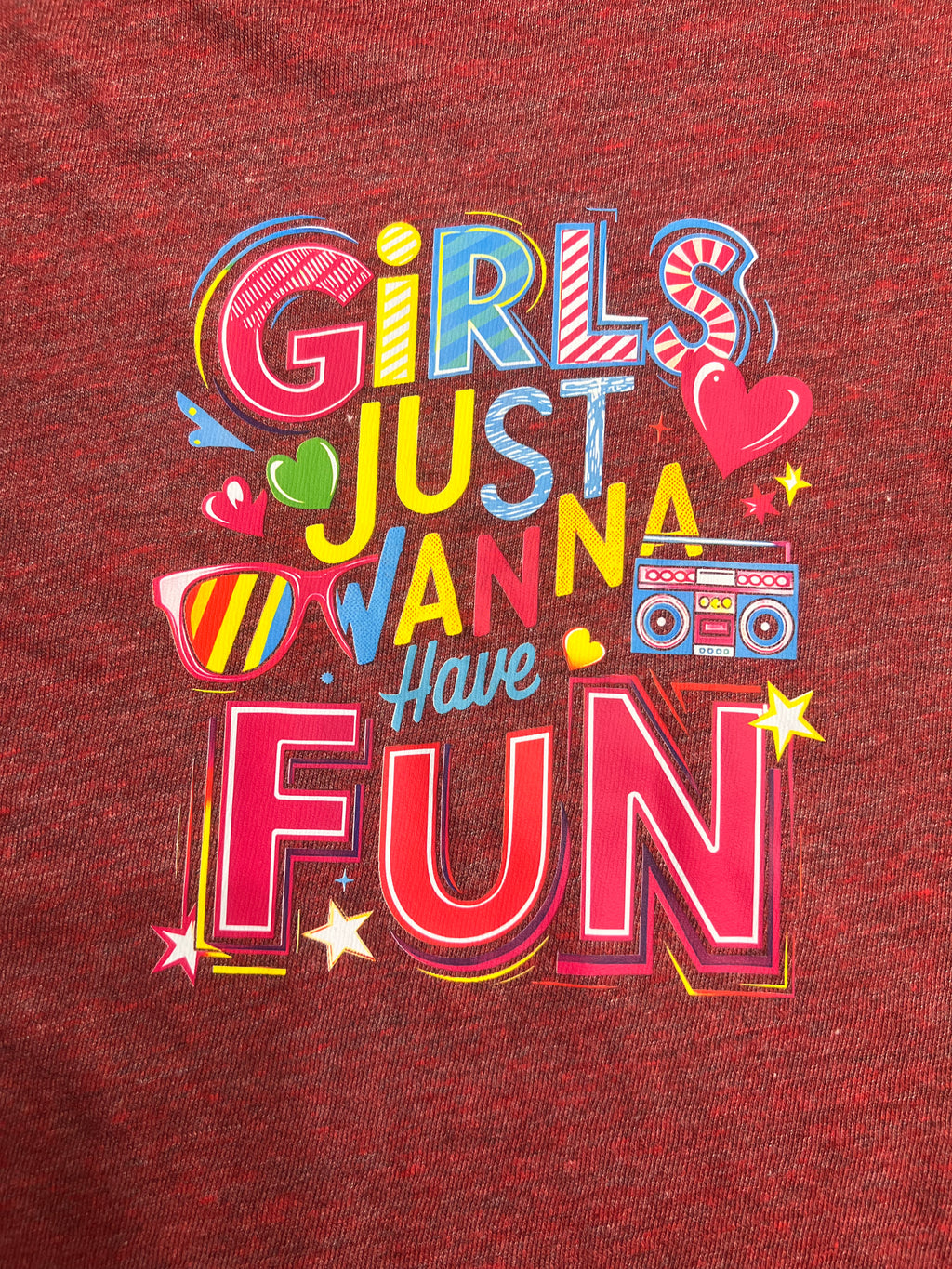 Soft Vintage Girls Just Wanna Have Fun Red Tank- Size Large
