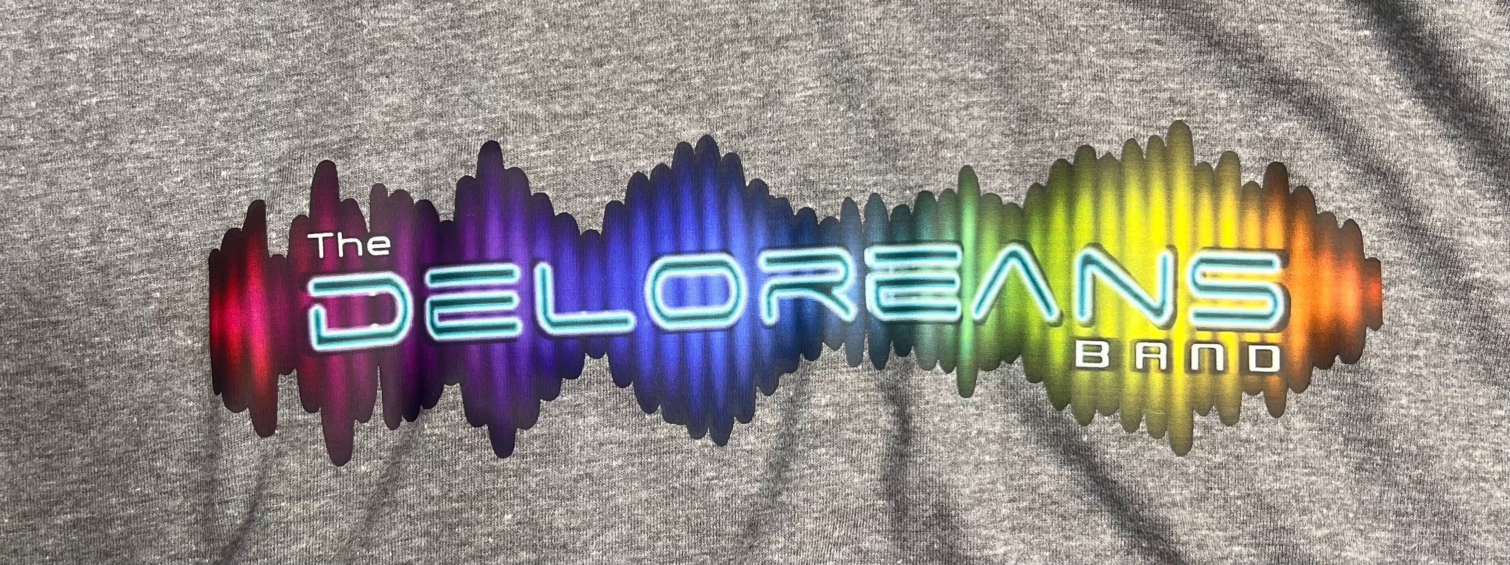Unisex Soft Vintage Blue Long Sleeve Baseball Tee with The Deloreans Band Equalizer Logo