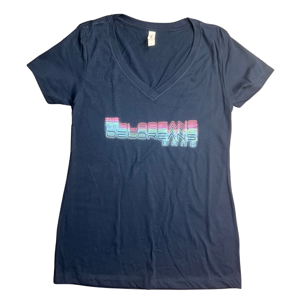 The Deloreans Band Fan Logo Women's V-Neck Navy Tee- Size Medium
