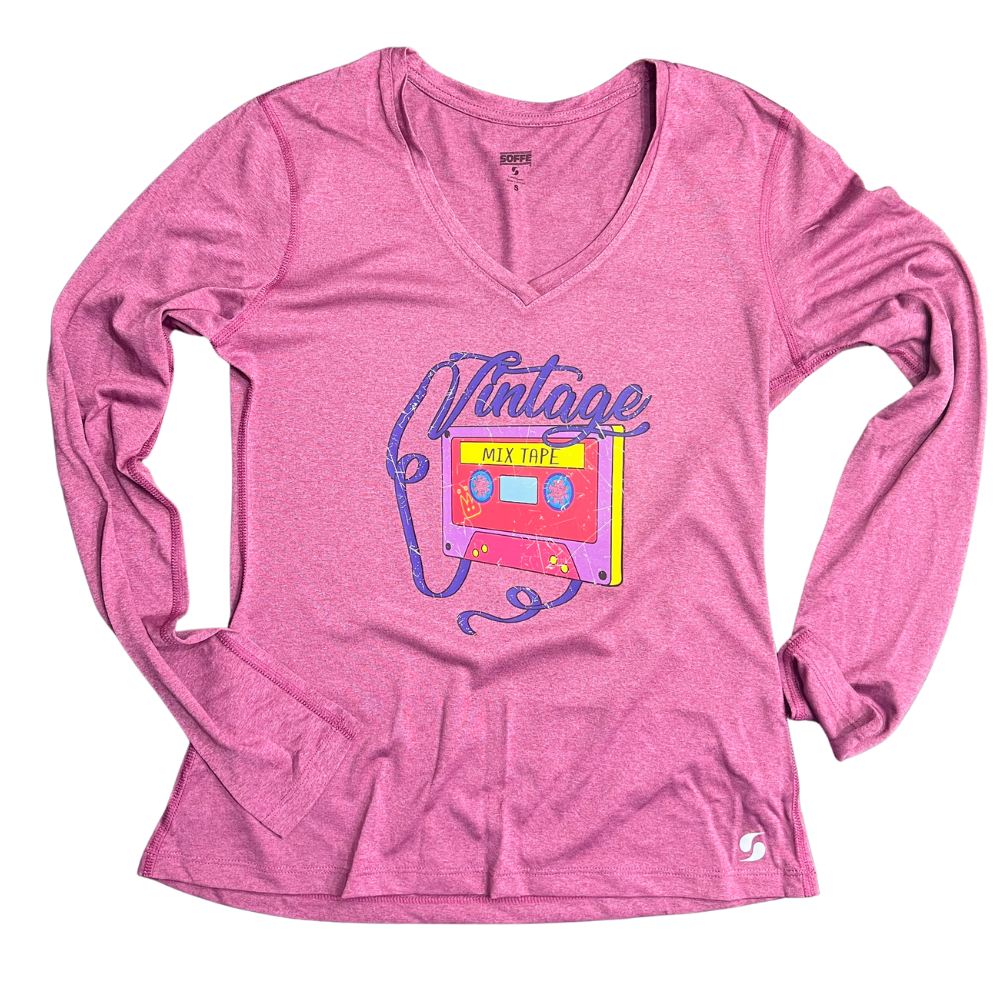Vintage Tape Women's Athletic V-Neck Long Sleeve Tee- Size Small