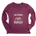 Purple Women's V-Neck Old School Playlist Long Sleeve Athletic Tee- Small