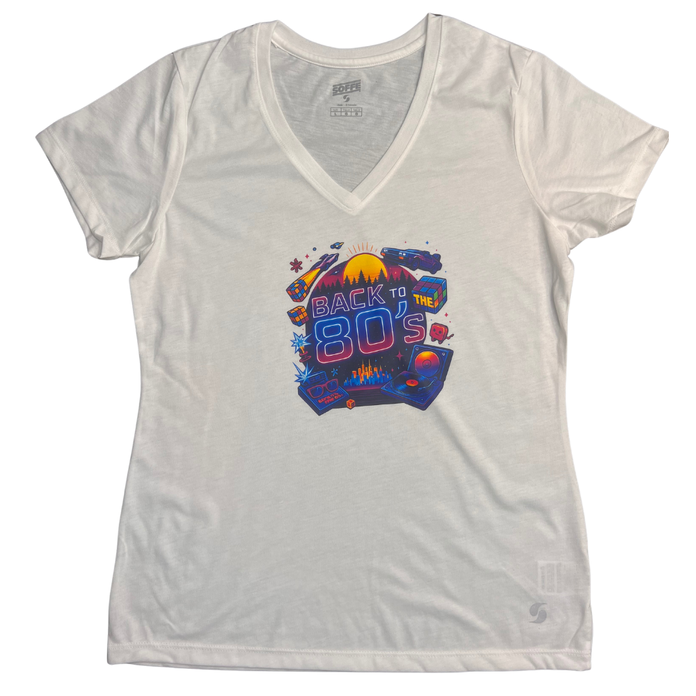 Back to the 80's Women's V-Neck Tee- Large