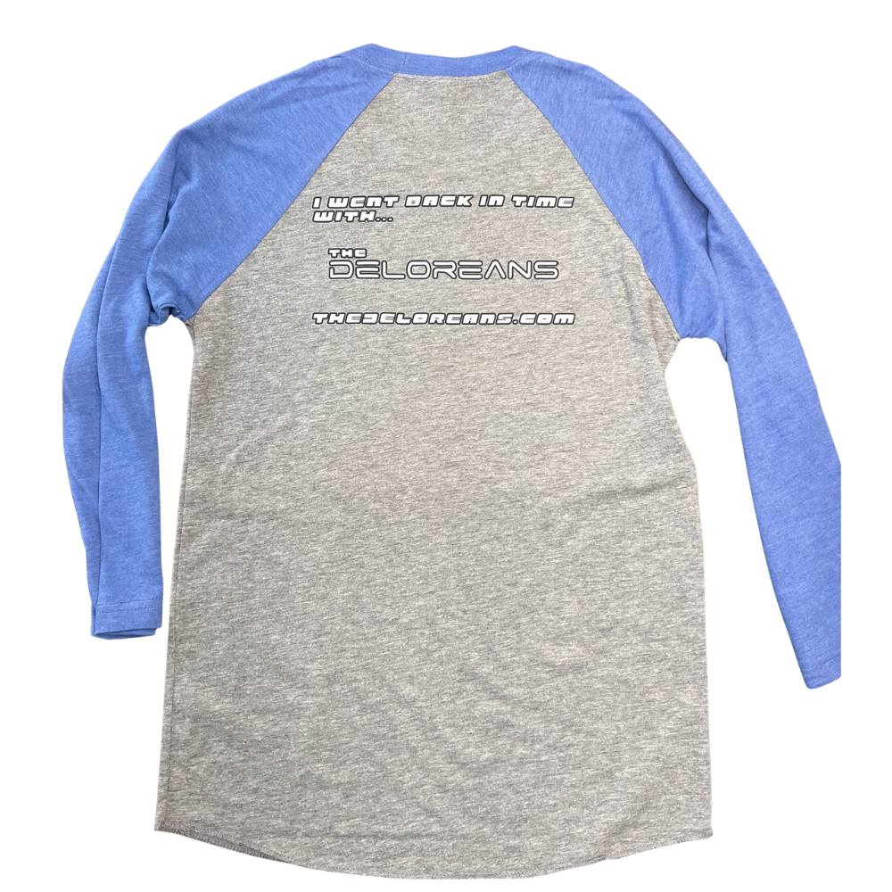 Unisex Blue Long Sleeve Soft Baseball Tee with The Deloreans Band Logo