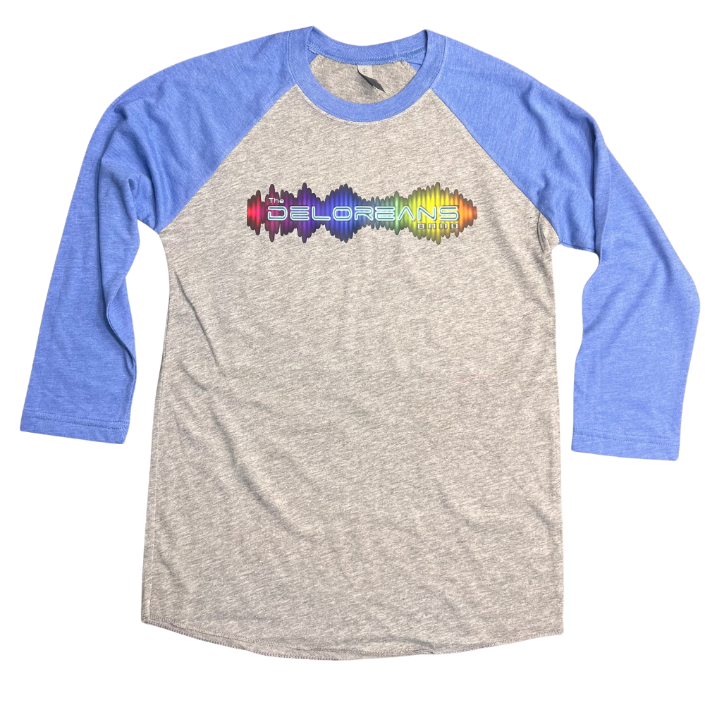 Unisex Soft Vintage Blue Long Sleeve Baseball Tee with The Deloreans Band Equalizer Logo