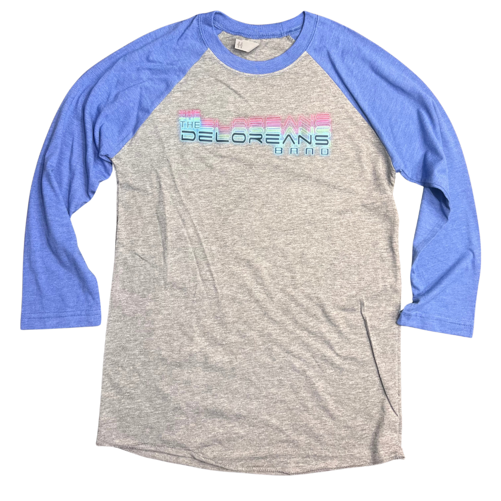 Unisex Blue Long Sleeve Soft Baseball Tee with The Deloreans Band Logo