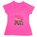 Girls Just Wanna Have Fun Pink Women's Athletic V-Neck Tee- XS