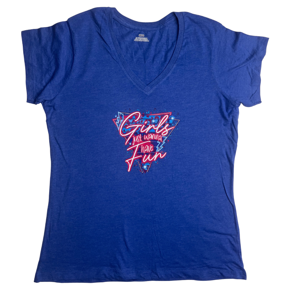 Girls Just Wanna Have Fun Women's Soft Blue V-Neck- XL