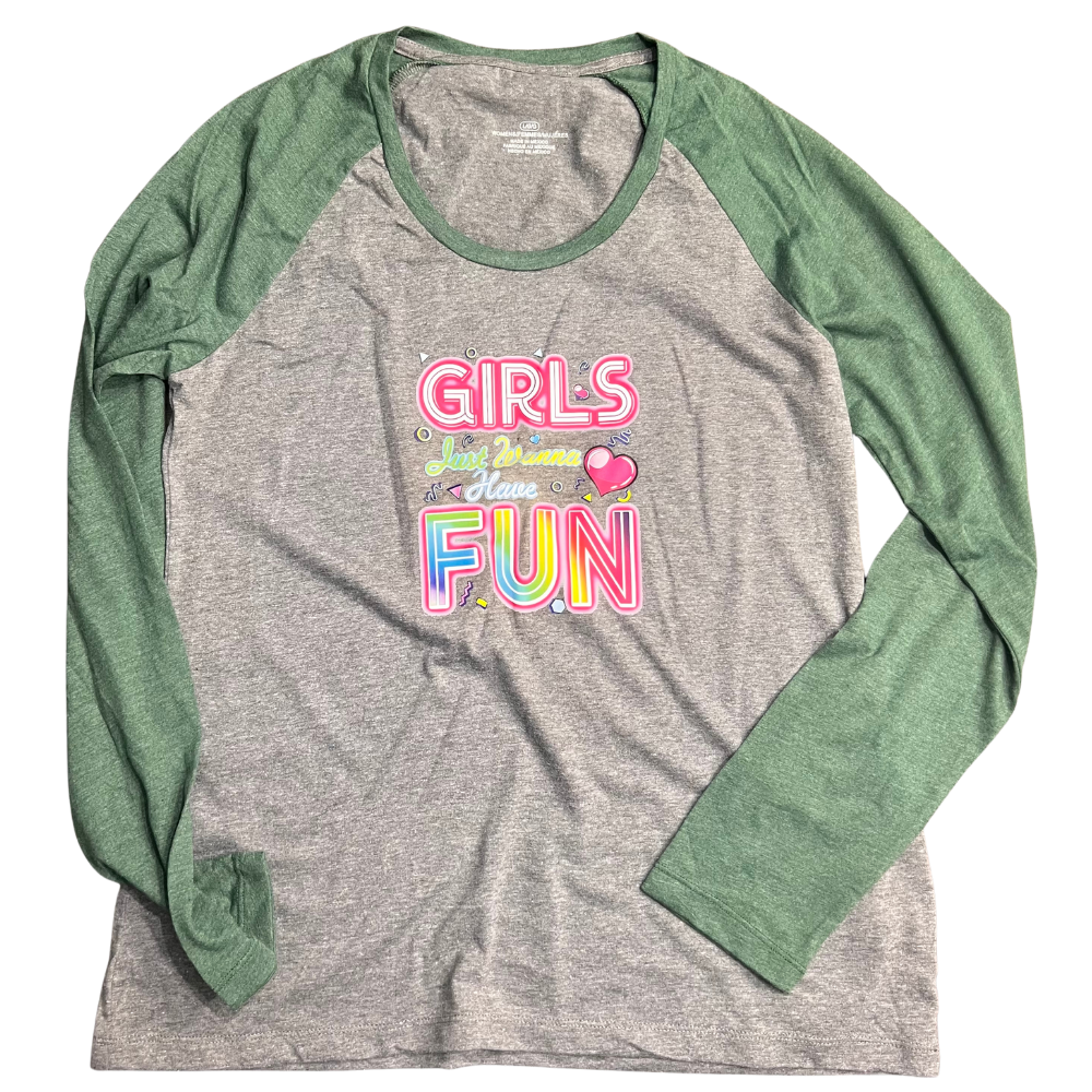 Soft Baseball Tee Girls Just Wanna Have Fun Long Sleeve- Size Large