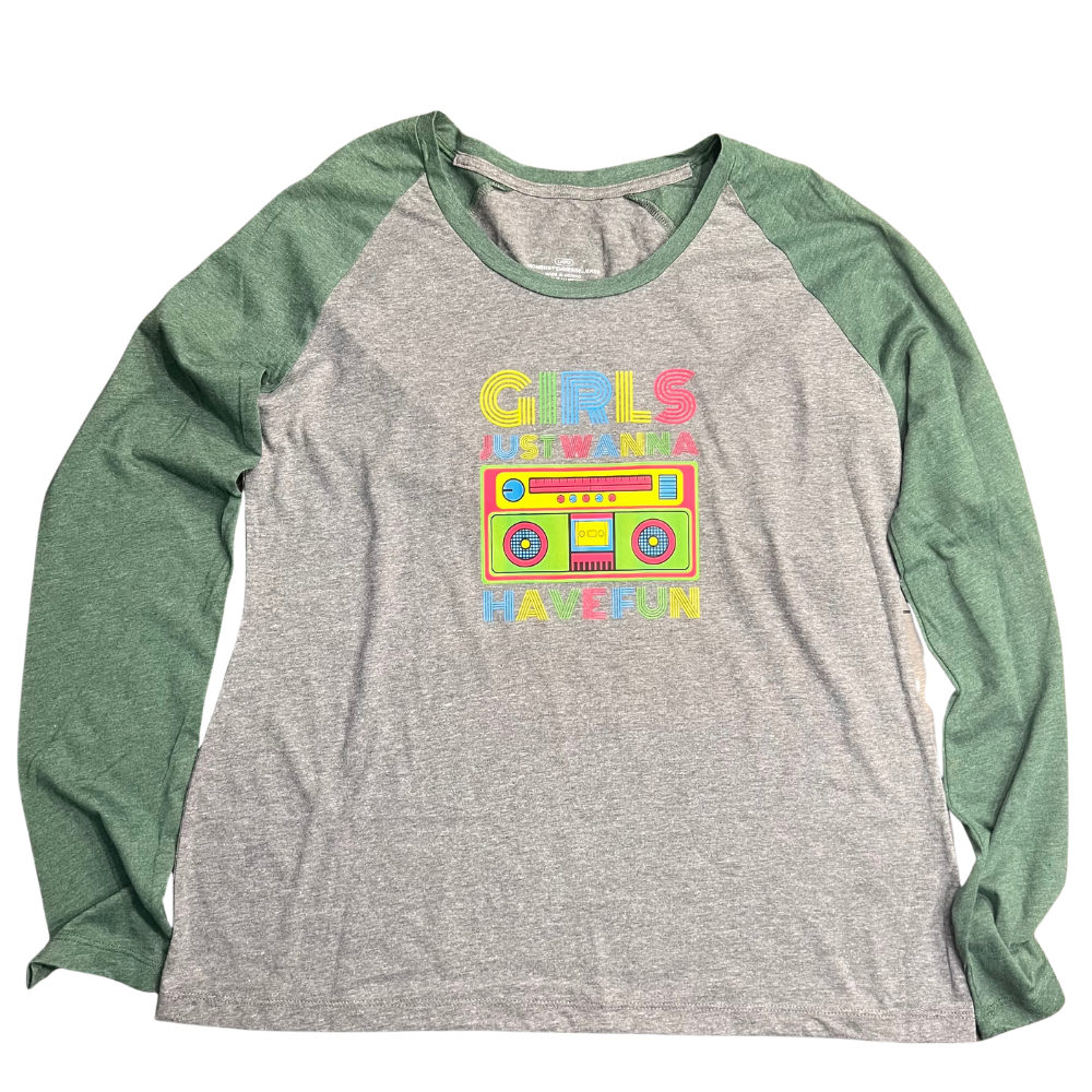 Girls Just Wanna Have Fun Soft Baseball Women's Tee- Size Large