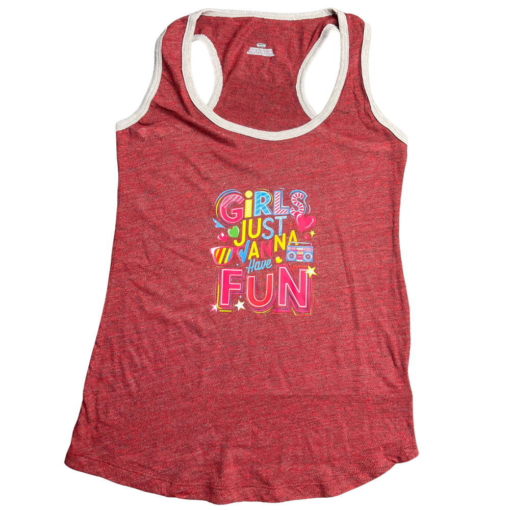 Soft Vintage Girls Just Wanna Have Fun Red Tank- Size Large