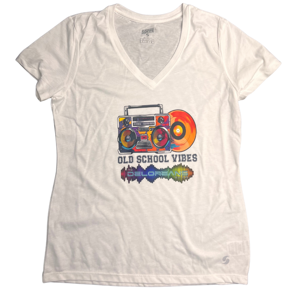 Vintage Old School Vibes White V-Neck Tee