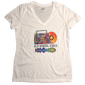 Vintage Old School Vibes White V-Neck Tee