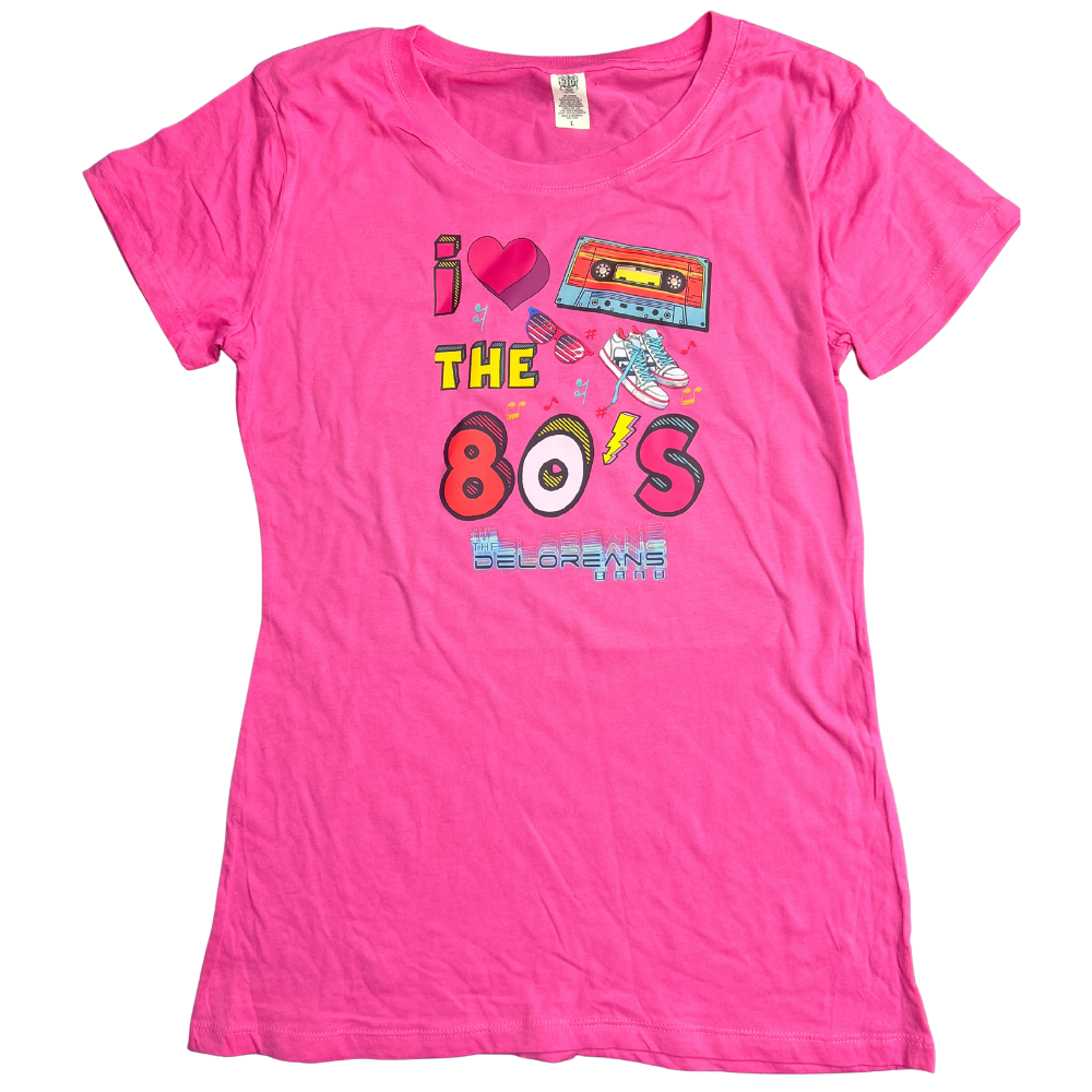 Pink I Love The 80s Delorean Band Tee- Large