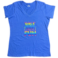 Girls Just Wanna Have Fun Blue V-Neck Tee- XL