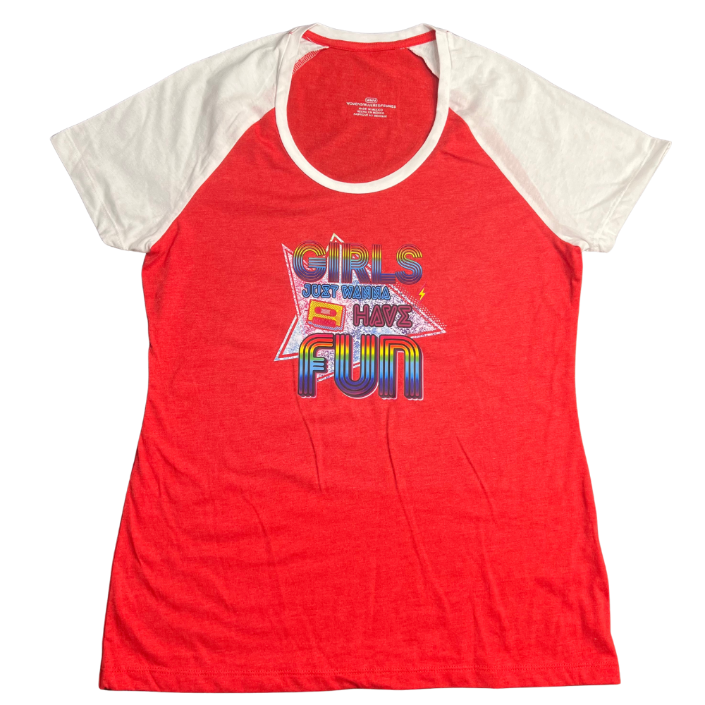 Girls Just Wanna Have Fun Red Women's Vintage Tee- Size Medium